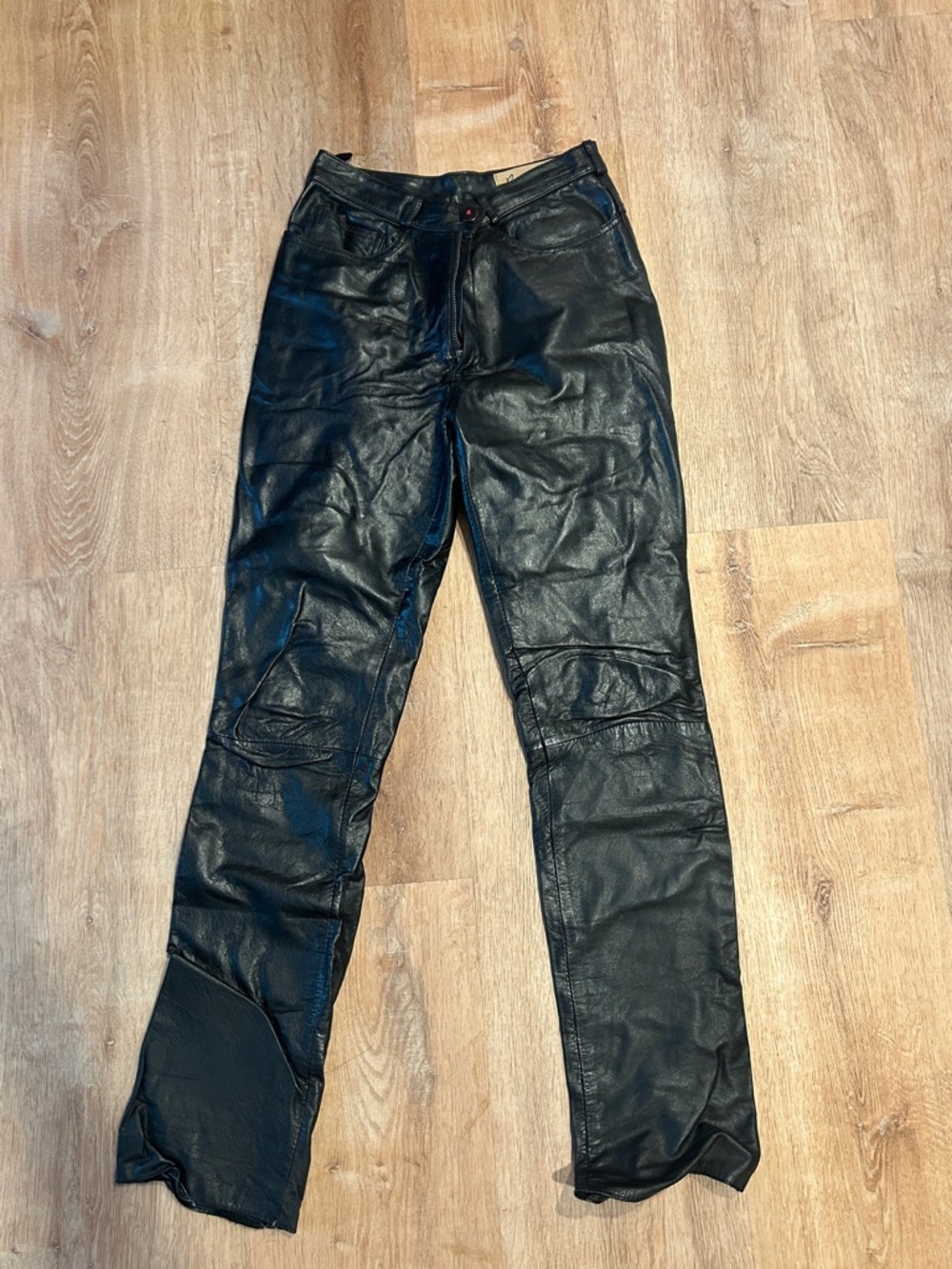 Vintage Black Leather Straight-Leg Pants